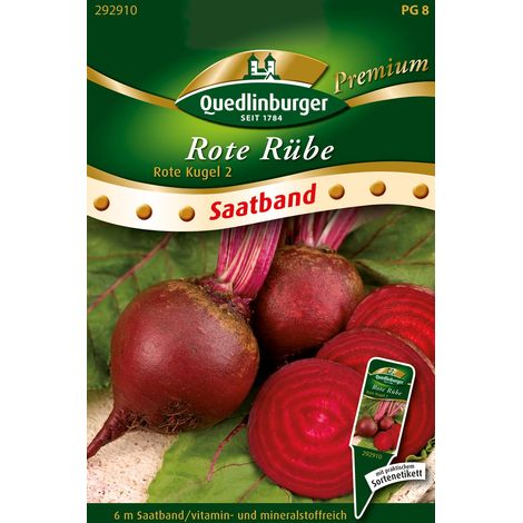 Quedlinburger Saatgut – Betterave rouge Rote Kugel 2 – Ruban de semis, graines de légumes Premium, racines rondes à chair rouge sang (1/2)
