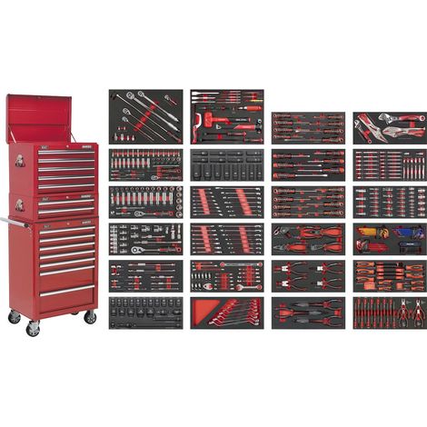 Sealey SPTCOMBO3R Superline PRO Tool Chest Combination 14 Drawer with 447pc Tool Kit - Red