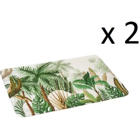 Lot de 2 tapis de bain antidérapant,tapis salle de bain en microfibre avec motif de feuilles vertes -Longueur 70 x Profondeur 45 cm