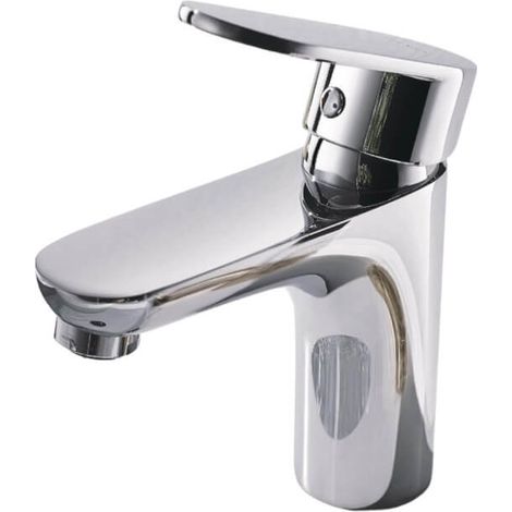 HOME DELUXE - Waschtischarmatur RADIANT - Farbe: Chrome , 14,5 x 3,5 x 10,5 cm - Material Messing, Griff Zink, ⌀ 3,5 cm I Wasserhahn Mischbatterie Badarmatur  Armatur Waschtischarmatur Badarmatur Wasc