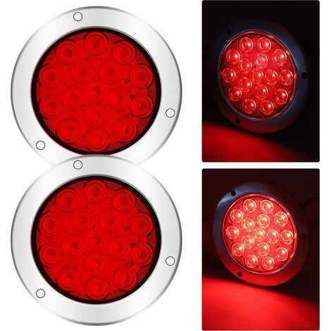 Feux de Remorque LED 24V, 24LED Feu Arriere pour Remorque Etanche Rond 4" Remorque Feu Arrière/Feu de Circulation pour Camion Van Remorque RV (Rouge) (1/5)