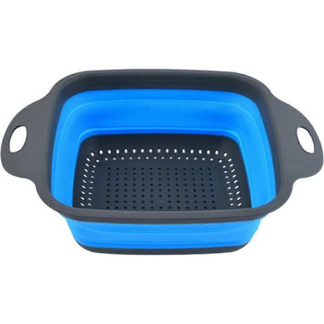 Égouttoir pliable en silicone pour fruits et légumes, panier à laver, passoire, égouttoir, ustensile de cuisine, grand modèle bleu (1/5)