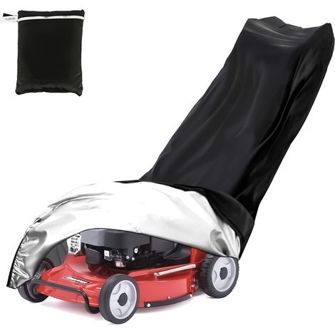 Lawn mower cover, 210D Oxford fabric lawn mower cover, lawn tractor cover with drawstring and windproof buckle and storage bag, waterproof, dustproof, UV-resistant (Black) (1/5)