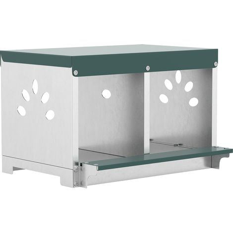 Nido per Galline Ovaiole 54,5x42,5x35,5 cm a 2 Aree con Base Rialzata Tetto e Fori di Ventilazione in Acciaio Argento (1/5)