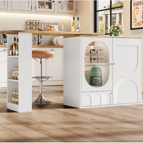 Mesa de comedor giratoria 360° con compartimento, 138 x 39 x 105 cm, blanca HAVRYA (1/5)