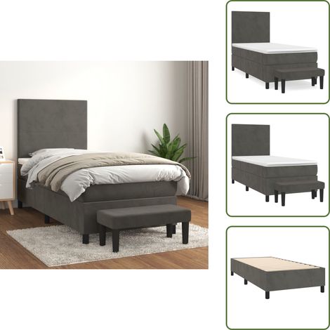Boxspringbett mit Matratze Dunkelgrau 90x200 cm Samt - Boxspringbett - Samtbett - Doppelbett - Bett Mit Matratze - Schlafsofa (1/5)