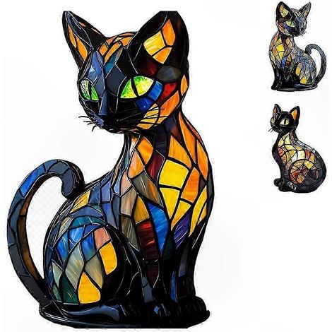 Stained Glass Cat Lamp with Mosaic Design and Tiffany Style Illumination for Home Decor (1/5)