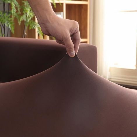 Housse de canapé extensible grise pour canapé d'angle 3+2 places - polyester, lavable (1/4)