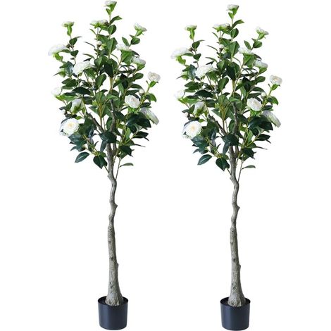 Lot 2 camélias artificiels 150 cm en pot à fleurs pour déco salon (1/5)