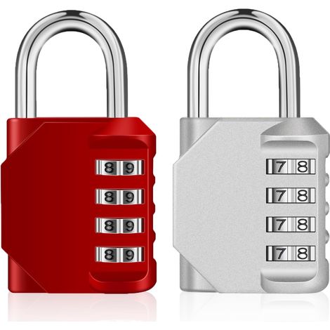 Cadenas combinés lot de 2, serrure à 4 chiffres (argent et rouge), pour serrure de gymnase scolaire, serrure combinée étanche extérieure (1/5)