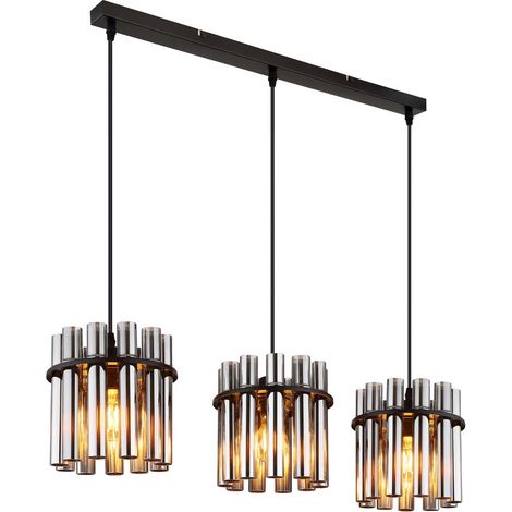 Hängeleuchte Pendelleuchte Deckenleuchte schwarz rauchglas 3 flammig H 120 cm