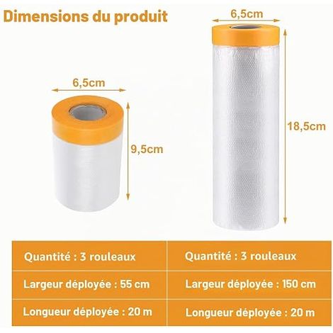 Rouleaux Bache de Protection Peinture, Masker avec Ruban de Masquage, Film de Protection Sol Meubles, Film de Masquage avec Ruban de Adhésifs Masquage Peinture (1/3)