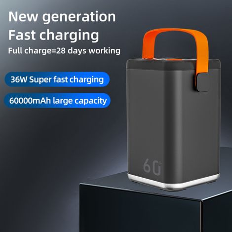 Batterie externe 60 000 mAh à charge rapide et grande capacité, idéale pour les activités de plein air. Batterie externe portable de 36 W pour le stockage d'énergie.
