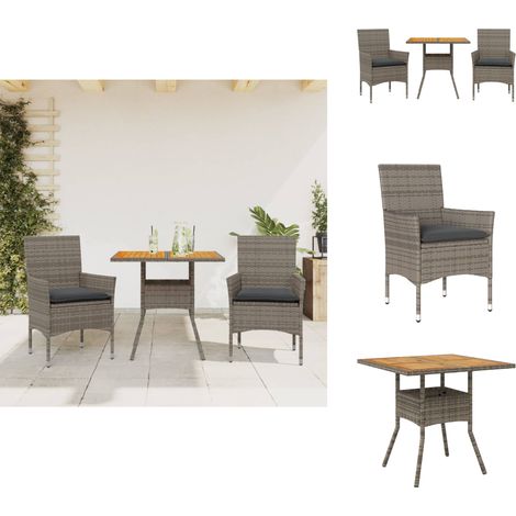 Ensemble à manger de jardin et coussins 3 pcs gris rotin acacia - Meubles De Jardin - Salon De Jardin - Set De Jardin - Mobilier Extérieur - Table De Jardin (1/5)