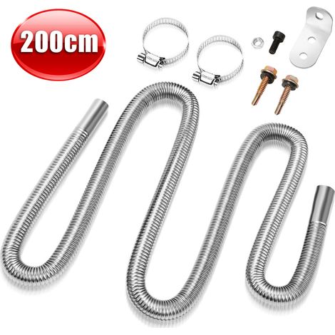 Wolketon 200cm Abgasschlauch Edelstahl Set für Diesel Standheizung mit zwei Edelstahlschellen – Flexibles Auspuffrohr φ25mm (1/2)