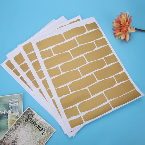 Lot de 4 stickers muraux innovants en PVC, motif brique, pour la décoration de la chambre et du salon (dorés). (1/5)