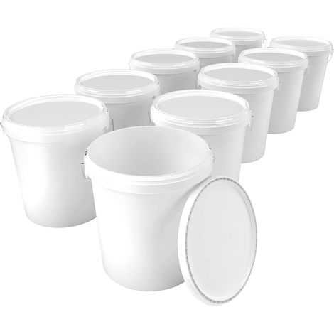 10 Seau avec couvercle 16 L Seau de réserve alimentaire blanc PP 10 pièces