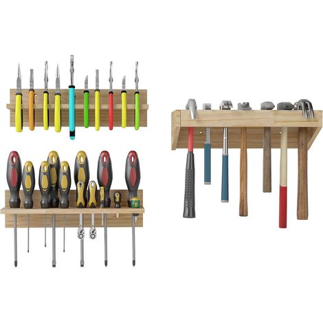 3 Pièces étagère murale pour outils support tournevis support mural outils en bois massif rangement pour atelier et garage (1/5)