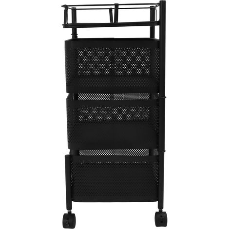 Rack de rangement rotatif en acier carbone, panier maille tournant organiseur à roulettes pour fruits, légumes, jouets et cosmétiques, noir, 3 niveaux (1/5)