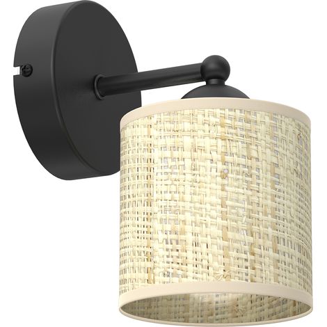 Applique noire abat-jour rotin crème Natur E14 Luminex