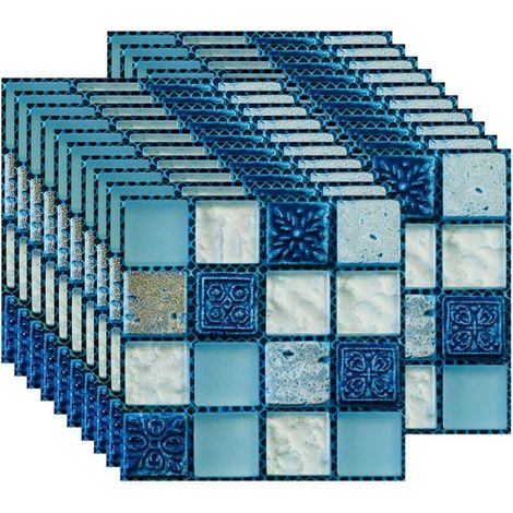 Fliesenaufkleber, Mosaik-Wandaufkleber, selbstklebende Tapete für Küchen und Badezimmer, blau, 20 Stück (10 x 10 cm) (1/5)