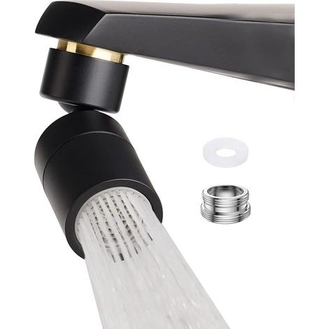 Boquilla para grifo de cocina, aireador de grifo negro, aireador de grifo giratorio negro, boquilla para grifo de cocina de 2 modos, con adaptador de rosca para FM22, M24 (negro) (1/5)