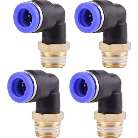 4 pièces 8mm 1/4" PT Raccords enfichables pneumatiques coudés à 90° avec filetage extérieur Raccords rapides pneumatiques pour tuyaux enfichables Raccord d'air comprimé Push-In (1/4)