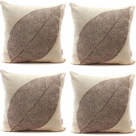 Green Mobility-4 pièces Vintage arbre feuille veine automne Durable lin housse de coussin jeter oreiller café décor à la maison cadeau 18x18 ''45x45 cm (1/5)