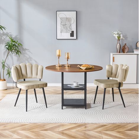 MEUBLIV Ensemble table et chaises rond 107 cm noyer noir – rangement double, 2 places (1/5)