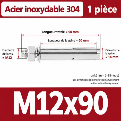 Goujon d'ancrage à expansion M12x90 mm inox 304 perçage 14 mm 1 pièce m12 90 1 pièces 1 kg – Livraison gratuite