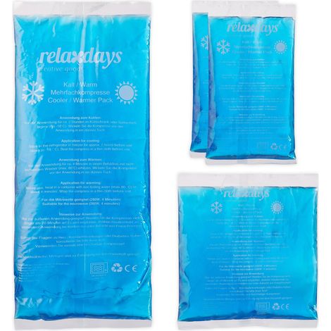 Relaxdays Compresas Térmicas Set de 4, 3 Tamaños, Bolsas Frío Calor, Almohadillas Gel, Cool Pack Reutilizables, Azul