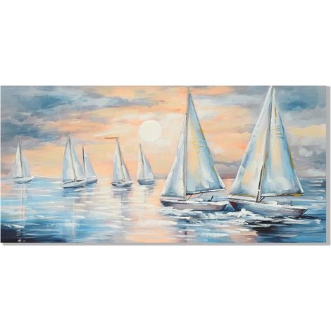 Impression sur toile décorative de bateaux de style nautique pour salon et bureau, art nautique en bleu (1/4)