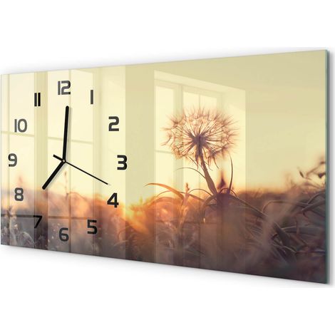 Horloge Murale Salle à Manger 60x30 cm Verre Trempé Design Contemporain Pissenlit (1/5)