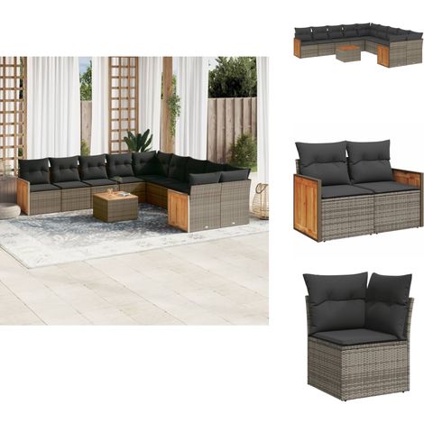 Salon de jardin 11 pcs avec coussins gris résine tressée - Ensemble Salon De Jardin - Meuble Extérieur - Salon De Jardin Pliable - Mobilier De Jardin - Set Salon De Jardin (1/5)