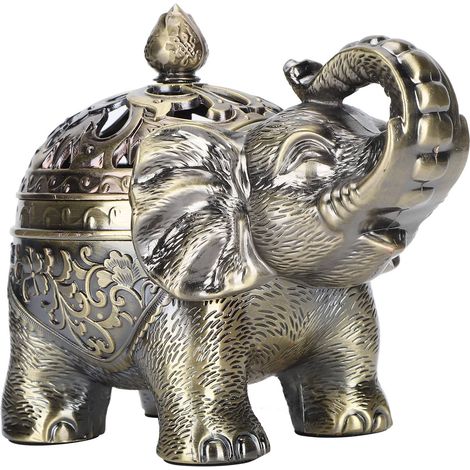 Encensoir déco en forme d'éléphant, brûleur d'encens en bronze pour salon, entrée, chambre, objet aromathérapie, ornement sculpté, porte-encens artistique (1/5)