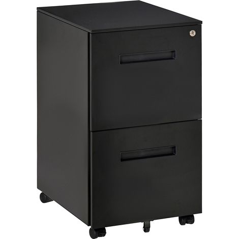 Metal Mobile File Cabinet with Wheels, Lockable 2 Drawer Filing Cabinet for A4, Legal, Letter, Compact Under Desk Storage Unit with Pre-Assembled Body for Home Office, 39 x 48 x 67cm, Black