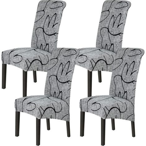 Lot de 4 (Style Gris) Housse de Chaise de Salle à Manger XL,Housse de Chaise Extensible,Couverture de Chaise Grande Universelle Lavable,Facile à Nettoyer pour Décor Salle à Manger Salon (1/5)