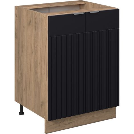 Meuble bas de cuisine Fame-Line, Noir rayé, 60 cm sans plan de travail, Vicco