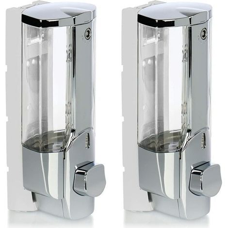 2x Distributeurs de savon muraux - Distributeurs de savon muraux rechargeables - Distributeurs de savon pour gel douche et shampoing (chrome)