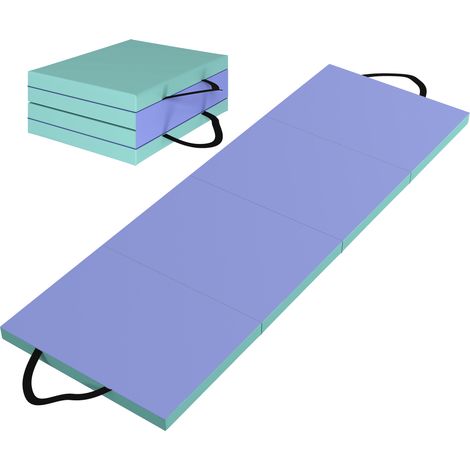 Tapis de gymnastique - SPORTNOW - pliable portable - épais en 4 parties - avec poignées - 180 x 60 x 5 cm - vert et violet