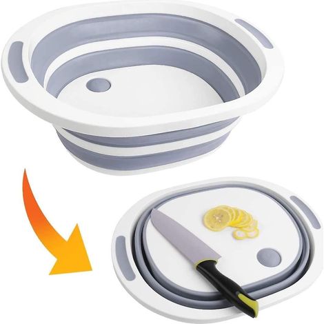Planche à découper pliable, bac à vaisselle, passoire égouttoir pliable avec bouchon, Choppi multifonctionnel