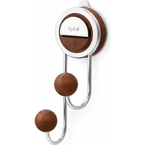 Crochets muraux doubles en acier inoxydable et bois - Crochets auto-adhésifs pour salle de bain, cuisine et couloir - Crochets robustes pour vêtements, sans perçage (1/2)