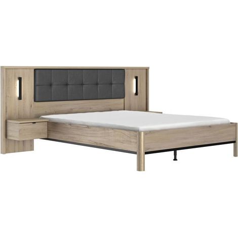Lit adulte avec chevets lambris - MAXIMIN - 160 x 200 cm - Chene Krönberg clair - GAMI