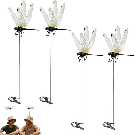 4 Pièces Libellules 3D Simulées, Décoration Jardin, Anti-Moustique, avec Clip Casquette, pour Extérieur et Pêche (1/5)