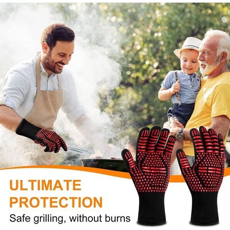 1 Paire Gants de Barbecue, Gants de Four Anti-Chaleur Jusqu'à 800°C, Gants Cuisine Résistant à la Chaleur et Antidérapants, Gant Cuisson Chaleur pour BBQ/Four/Gril/Cheminée/Soudage/Cuisson au Four,Rou (1/4)