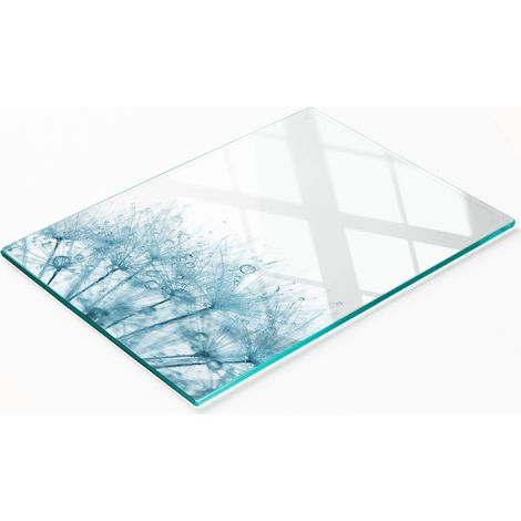 Tabla de cortar decorativa de vidrio templado para cocina, dise帽o de diente de le贸n, 80x52 cm.