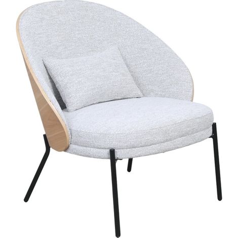 Fauteuil de Salon Design Scandinave Cocoon – Bois Clair & Tissu Beige – Assise Rembourrée avec Coussin
