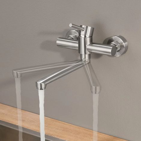 Robineterie murale – Inox 304 – Pivot 360° – Brossé – Eau chaude et froide – Cuisine design (1/5)