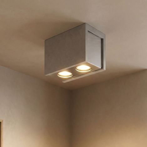 Lampada da soffitto, lampada corridoio, plafoniera, lampada camera da letto, lampada soggiorno, lampada cucina, metallo grigio cemento, GU10 2 lampadine, L 18 cm