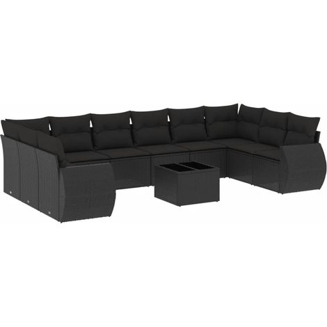 Maison Exclusive - Set Divani da Giardino 11 pz con Cuscini in Polyrattan Nero